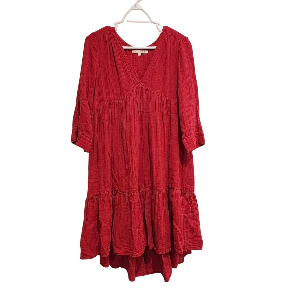 Xirena Tiered Gauze Dress Women Small Red 3/4 Sleeve Boho Coastal Summer USA